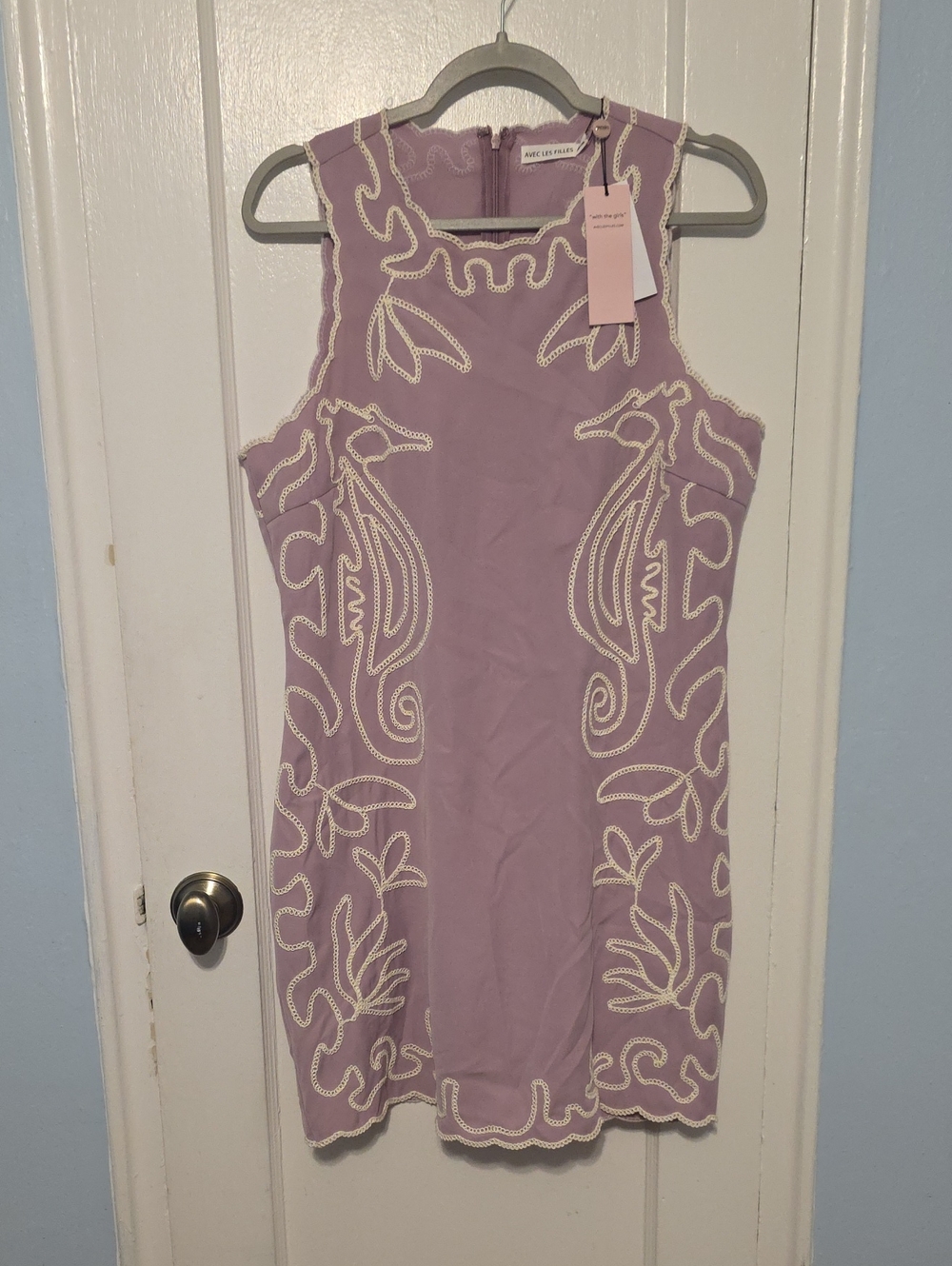 Maeve Lavender Mini Dress with White Embroidery